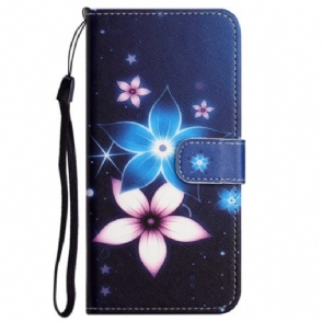 Leren Hoesje voor Xiaomi Redmi Note 12 4G Met Ketting Maanband Bloemen