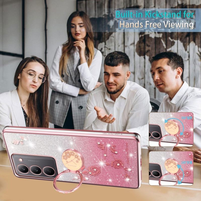 Hoesje Realme 14x 5g Kadem Ringhouder Met Bloemen En Strass-steentjes