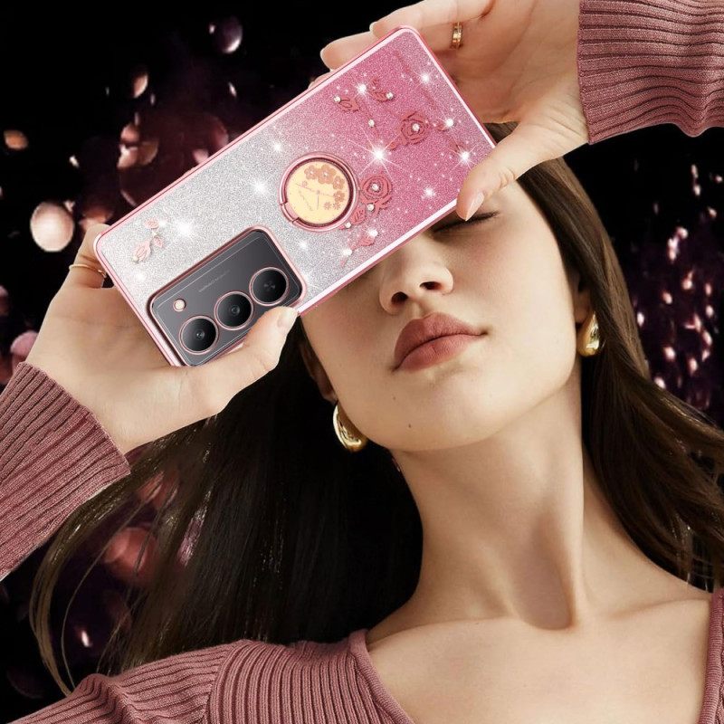 Hoesje Realme 14x 5g Kadem Ringhouder Met Bloemen En Strass-steentjes