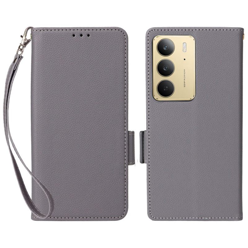 Leren Hoesje Realme 14x 5g Lychee Kunstleer Met Bandje