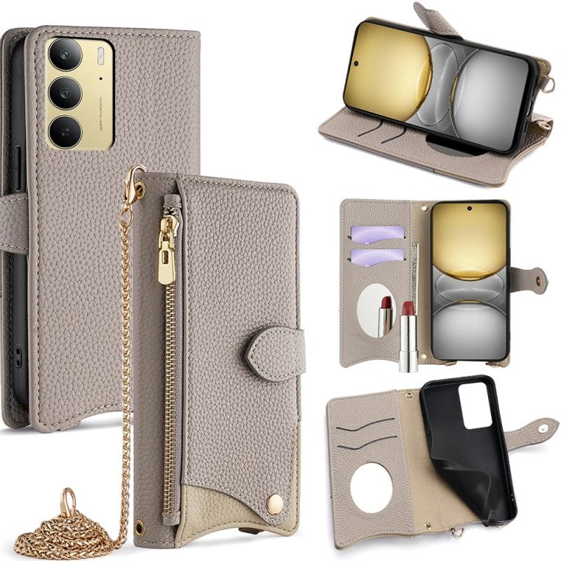 Leren Hoesje Realme 14x 5g Tweekleurige Portemonnee Met Ketting Bescherming Hoesje