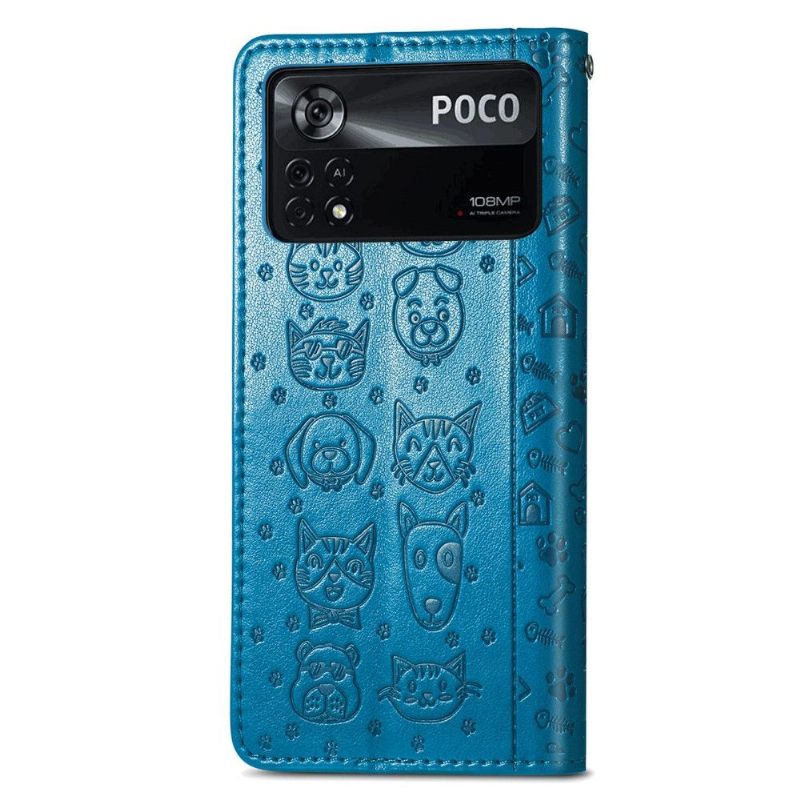 Folio-hoesje voor Poco X4 Pro 5G Dieren In Reliëf Met Leereffect