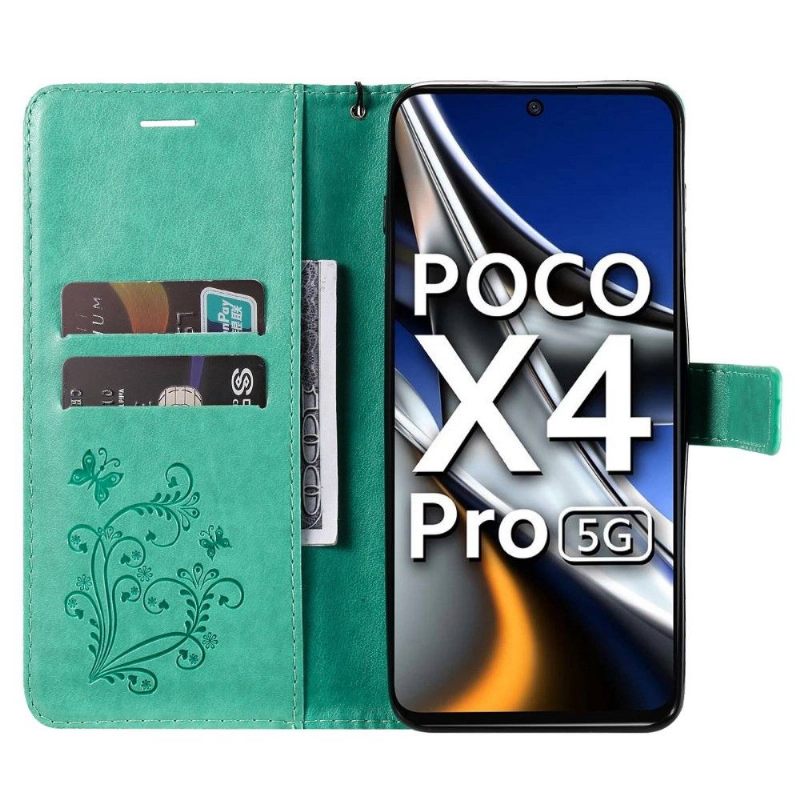 Folio-hoesje voor Poco X4 Pro 5G Ondersteuningsfunctie Vlinders