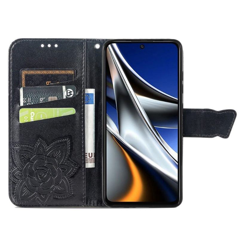 Leren Hoesje voor Poco X4 Pro 5G Reliëfvlinder