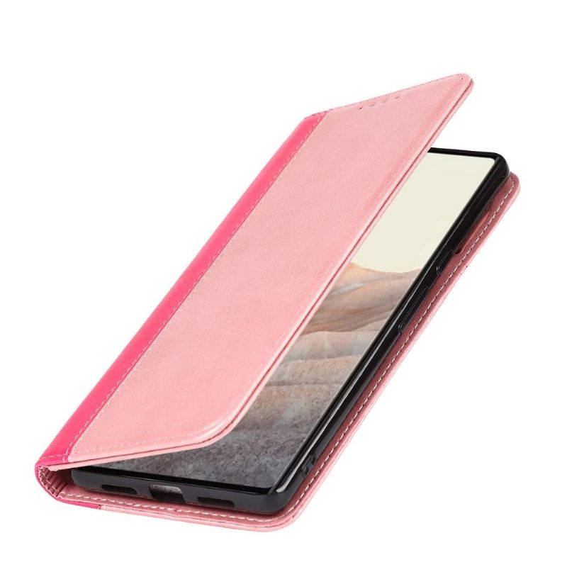 Leren Hoesje voor Google Pixel 6 Folio-hoesje Tweekleurige Flap Kaarthouder