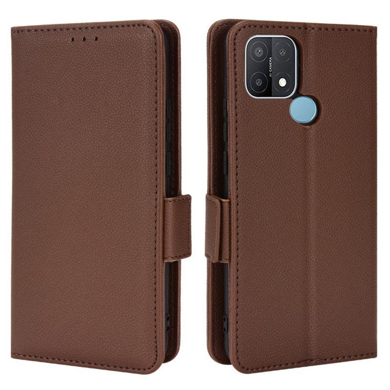 Leren Hoesje voor Oppo A15 Folio-hoesje Flap Double Litchi Nieuwe Kleuren