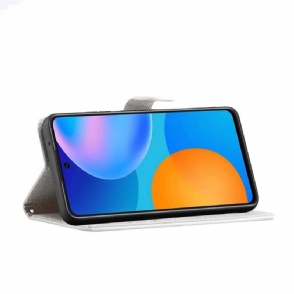 Flip Case voor Samsung Galaxy M23 5G Vlinder En Blauwe Bloemen