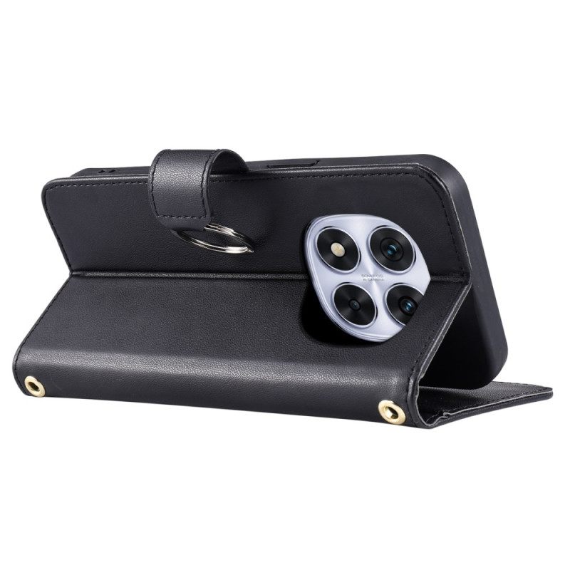 Flip Case Leren Xiaomi Redmi Note 14 Pro Plus 5g Gewatteerd Met Bandje En Schouderband