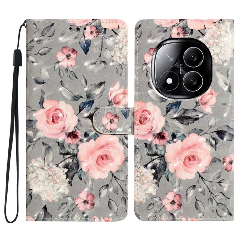 Flip Case Leren Xiaomi Redmi Note 14 Pro Plus 5g Roze 3d Bloemen