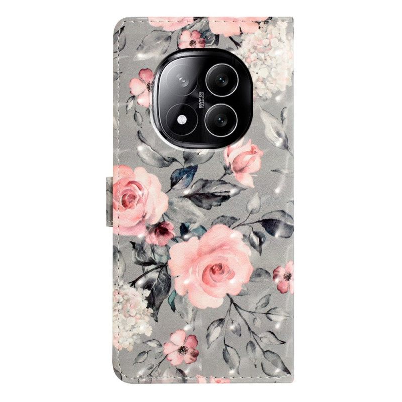 Flip Case Leren Xiaomi Redmi Note 14 Pro Plus 5g Roze 3d Bloemen