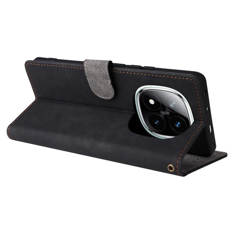 Flip Case Leren Xiaomi Redmi Note 14 Pro Plus 5g Suède Variant Met Bandje