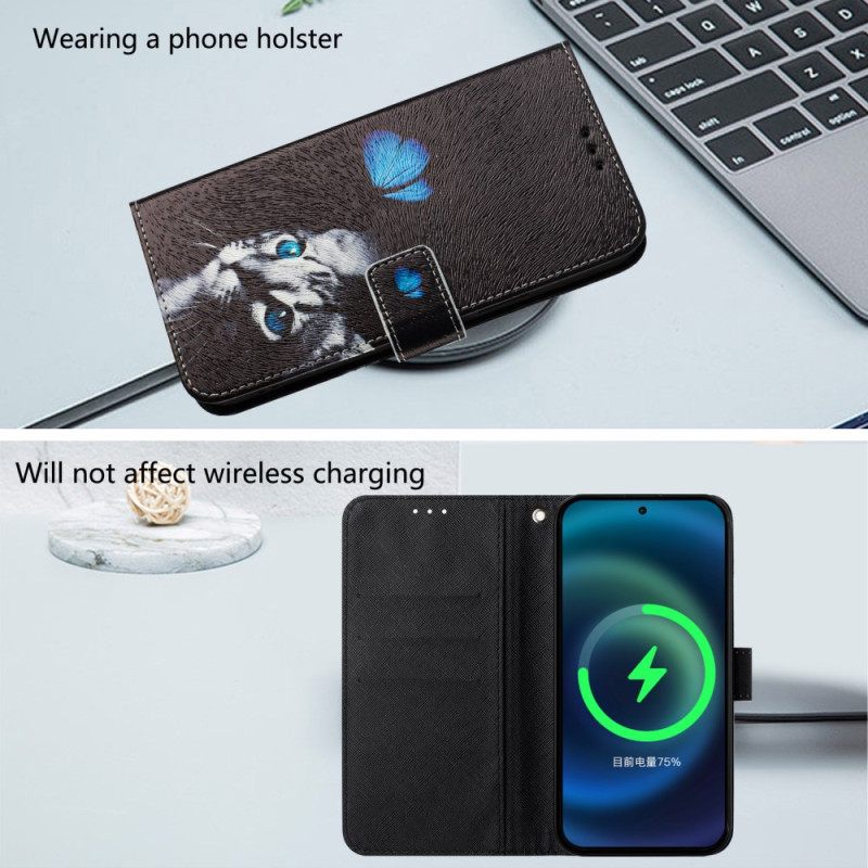 Folio-hoesje Xiaomi Redmi Note 14 Pro Plus 5g Telefoonhoesje Vlinder- En Kattenpatroon