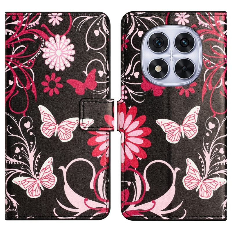 Folio-hoesje Xiaomi Redmi Note 14 Pro Plus 5g Vlinders Op Een Zwarte Achtergrond