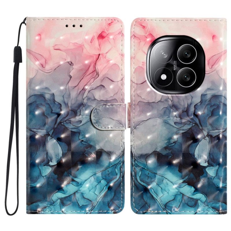Leren Hoesje Voor Xiaomi Redmi Note 14 Pro Plus 5g 3d Roze En Blauw Marmer