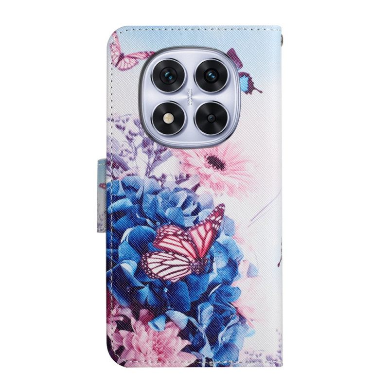 Leren Hoesje Voor Xiaomi Redmi Note 14 Pro Plus 5g Paarse Vlinders