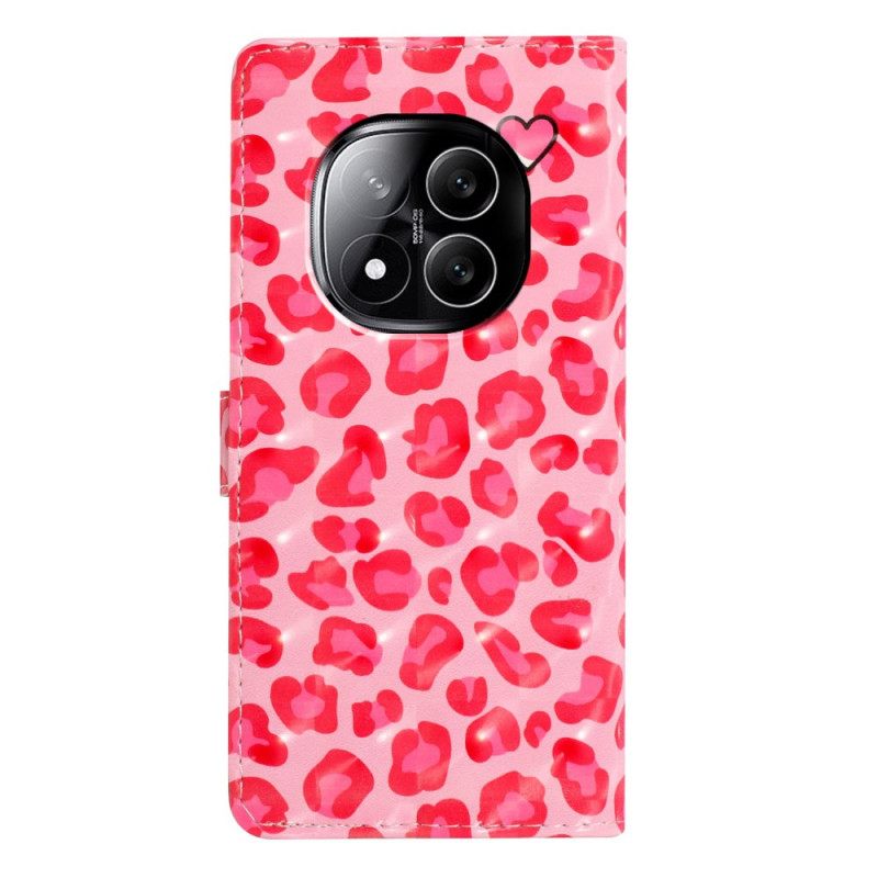 Leren Hoesje Voor Xiaomi Redmi Note 14 Pro Plus 5g Roze Luipaardpatroon 3d