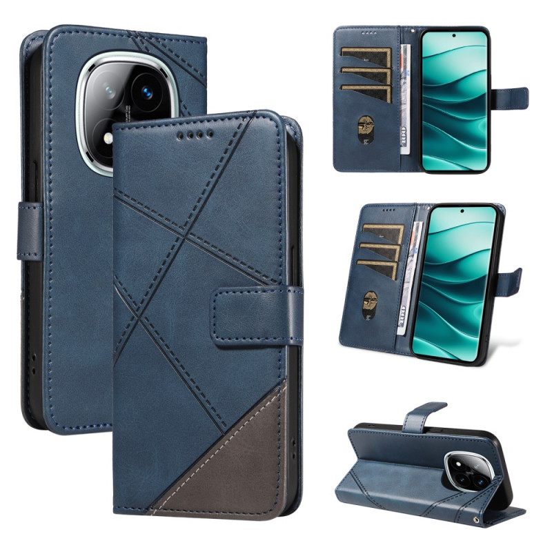 Leren Hoesje Voor Xiaomi Redmi Note 14 Pro Plus 5g Tweekleurige Gestreepte Strap-on