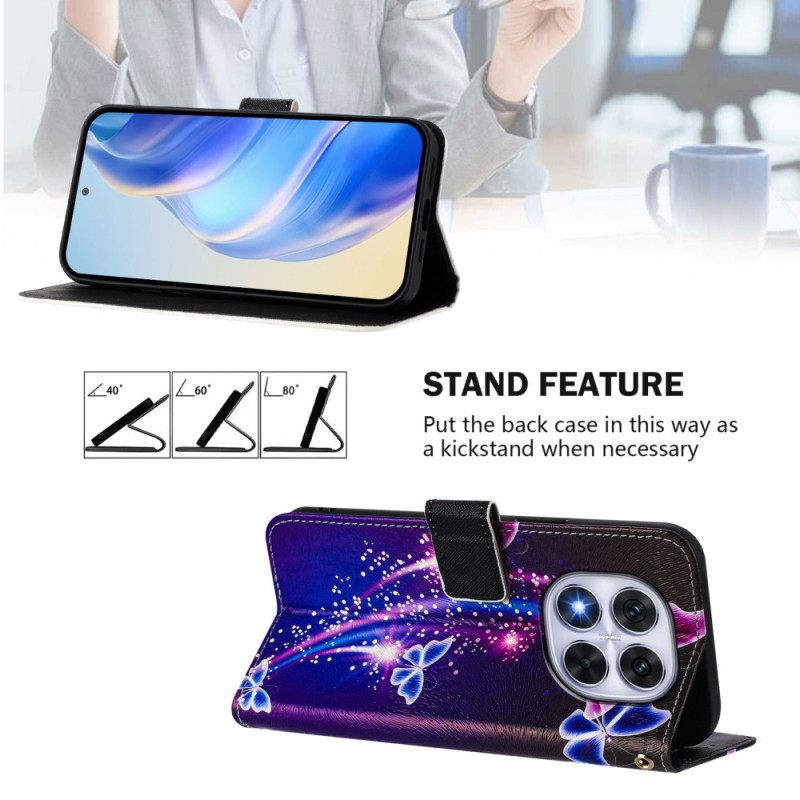 Leren Hoesje Xiaomi Redmi Note 14 Pro Plus 5g Feestelijk Vlinderpatroon Bescherming Hoesje