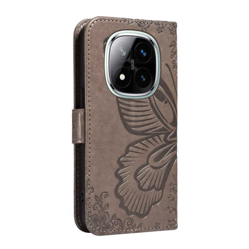 Leren Hoesje Xiaomi Redmi Note 14 Pro Plus 5g Grafische Vlinder Bescherming Hoesje