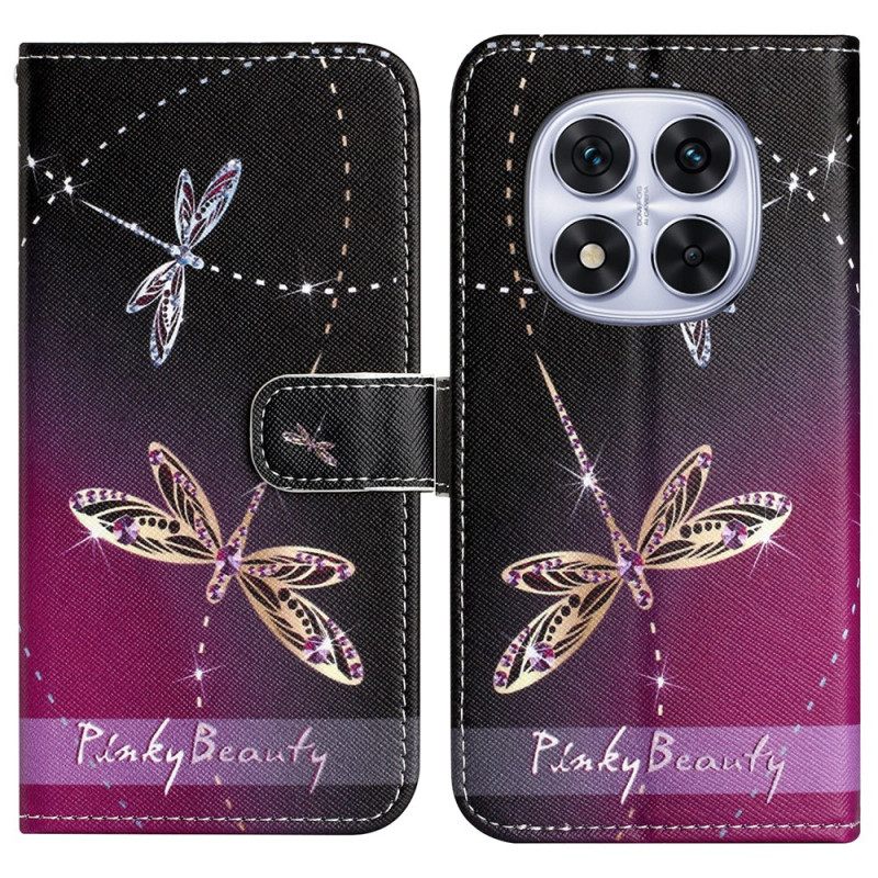 Leren Hoesje Xiaomi Redmi Note 14 Pro Plus 5g Libellen Bescherming Hoesje