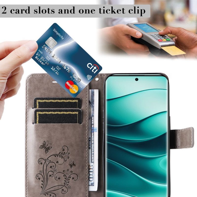 Leren Hoesje Xiaomi Redmi Note 14 Pro Plus 5g Reuzenvlinders Bescherming Hoesje