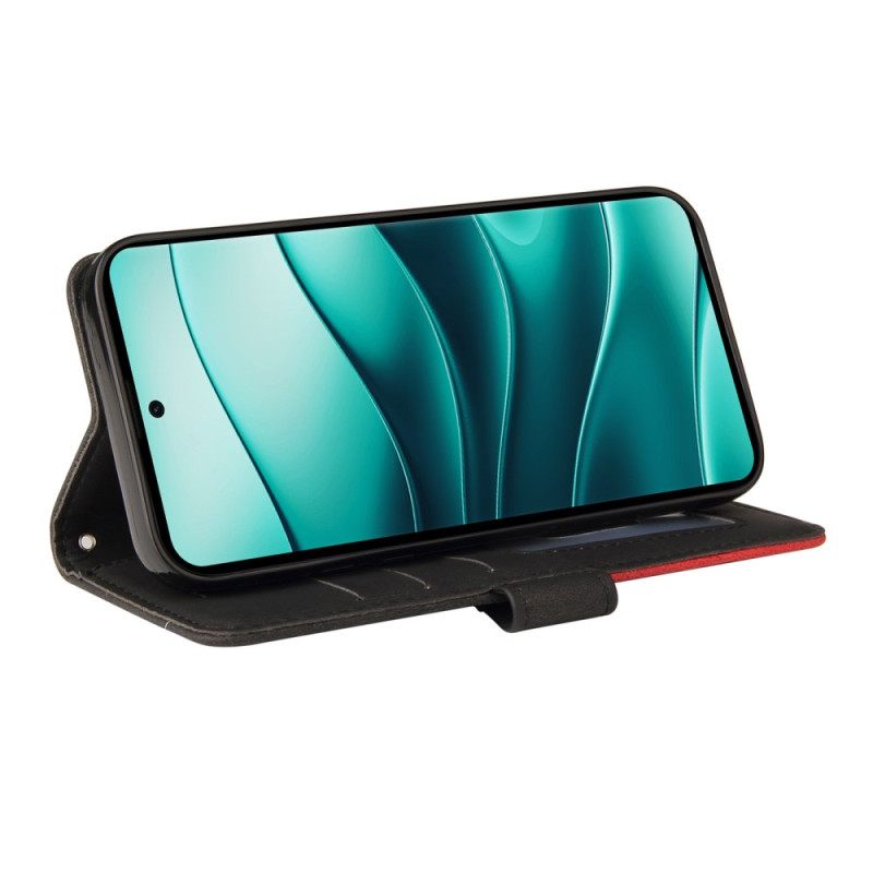 Leren Hoesje Xiaomi Redmi Note 14 Pro Plus 5g Tweekleurige Golvende Lijnen Bescherming Hoesje