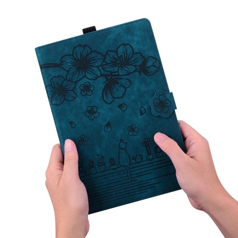 Leren Hoesje Voor Samsung Galaxy Tab S10 Fe Plus Kattenscène