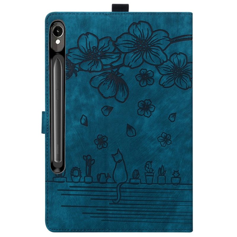 Leren Hoesje Voor Samsung Galaxy Tab S10 Fe Plus Kattenscène