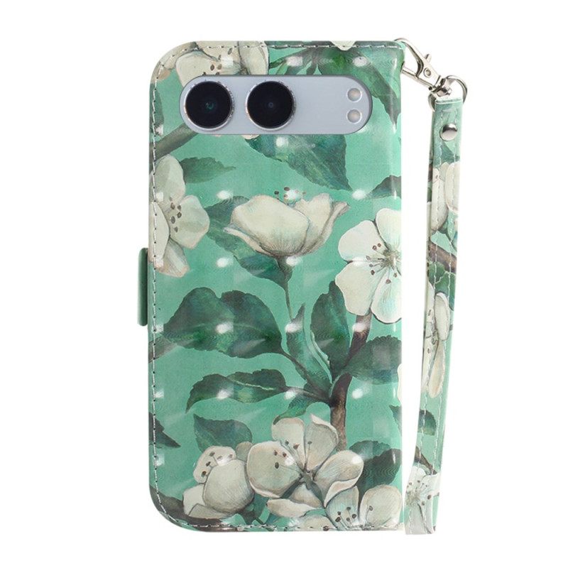 Flip Case Leren Oneplus Nord 4 Aquarel Bloemen Sleutelkoord