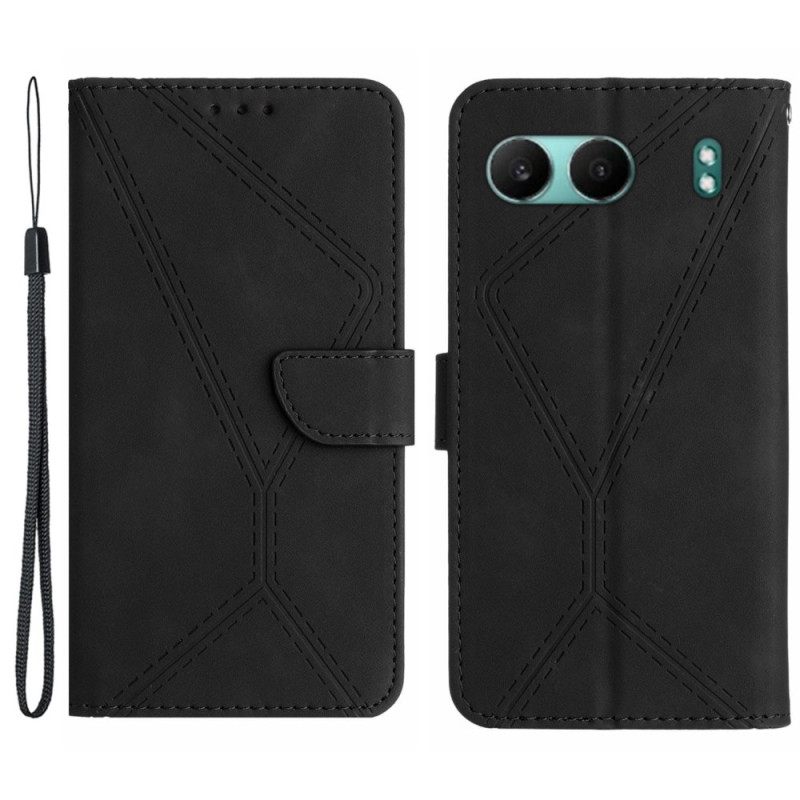 Flip Case Leren Oneplus Nord 4 Bandje Met Strepen En Trekkoordjes