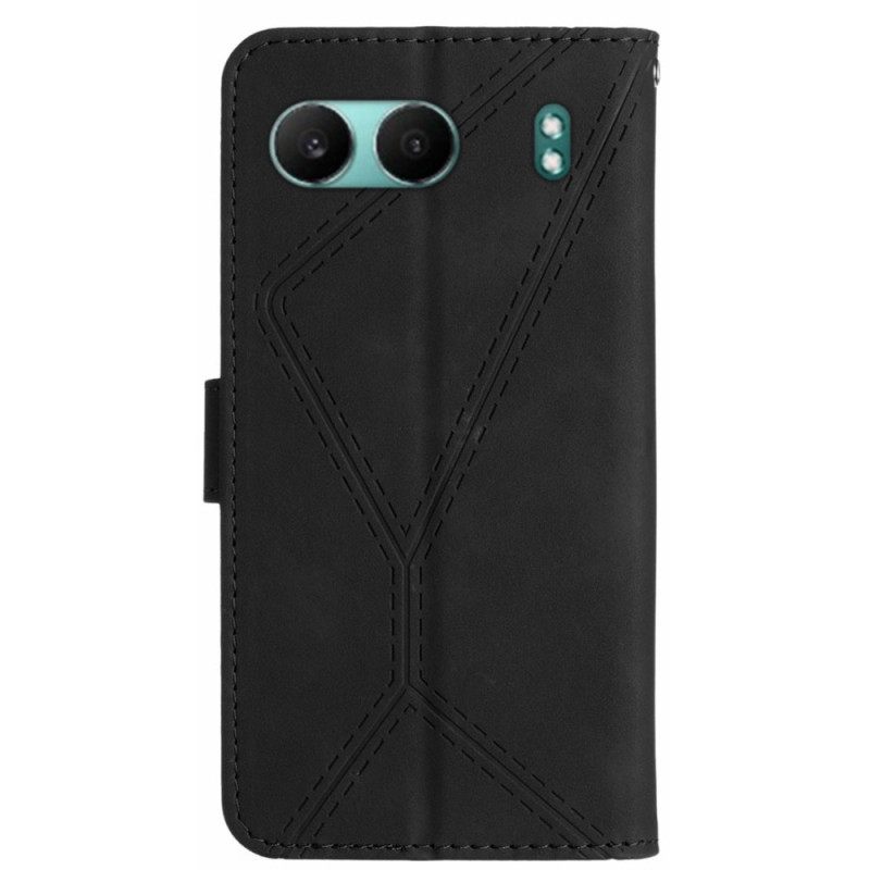 Flip Case Leren Oneplus Nord 4 Bandje Met Strepen En Trekkoordjes