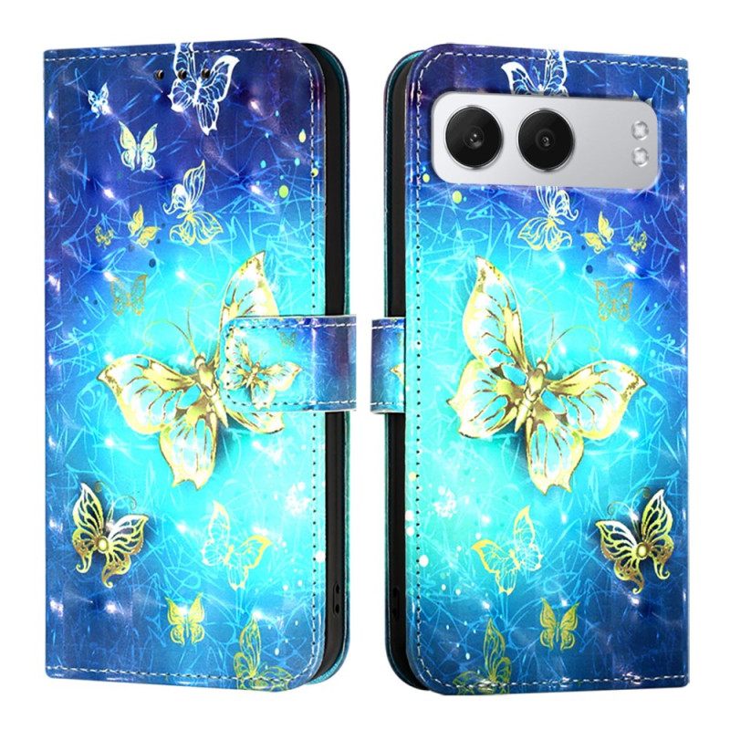 Flip Case Leren Oneplus Nord 4 Gouden Vlinders