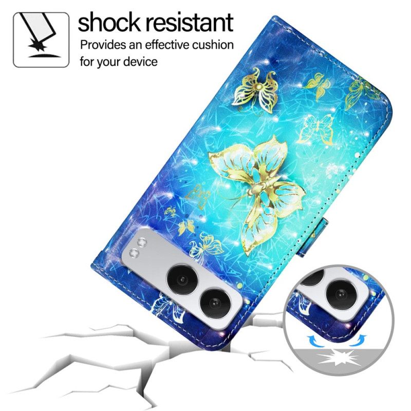 Flip Case Leren Oneplus Nord 4 Gouden Vlinders