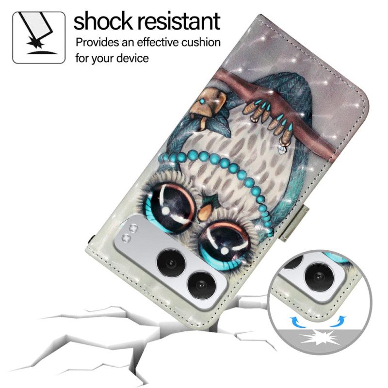 Flip Case Leren Oneplus Nord 4 Grijze Uil