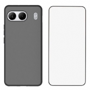 Hoesje Oneplus Nord 4 Matte Siliconen Met Gehard Glazen Schermbeschermer