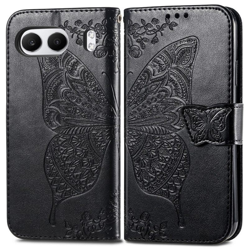 Leren Hoesje Oneplus Nord 4 Barokke Vlinder Bescherming Hoesje