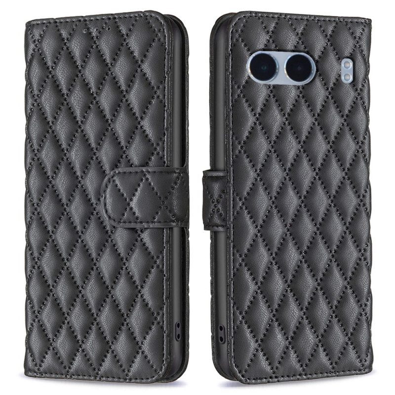 Leren Hoesje Oneplus Nord 4 Gewatteerde Binfen Kleur Bescherming Hoesje