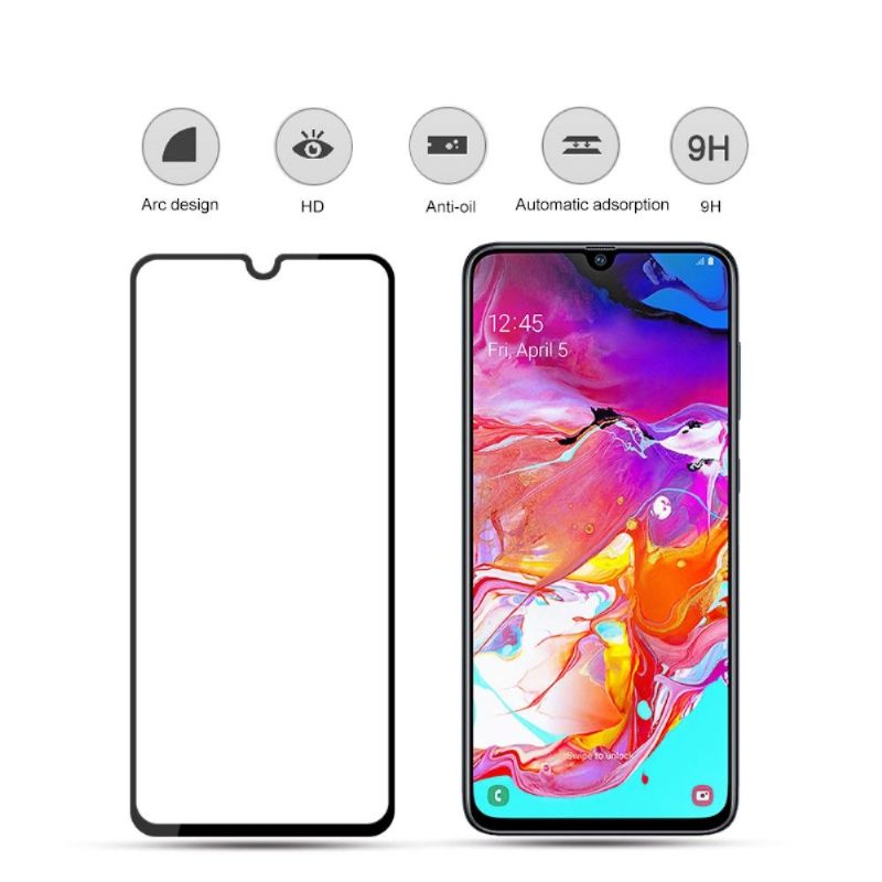 Telefoonhoesje voor Samsung Galaxy A70 Anti-fall Bescherming Hoesje Schermbeschermer Van Gehard Glas Op Ware Grootte - Zwart
