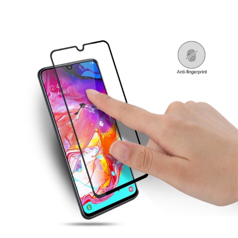 Telefoonhoesje voor Samsung Galaxy A70 Anti-fall Bescherming Hoesje Schermbeschermer Van Gehard Glas Op Ware Grootte - Zwart