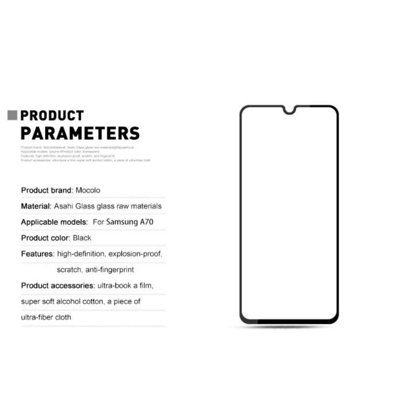 Telefoonhoesje voor Samsung Galaxy A70 Anti-fall Bescherming Hoesje Schermbeschermer Van Gehard Glas Op Ware Grootte - Zwart