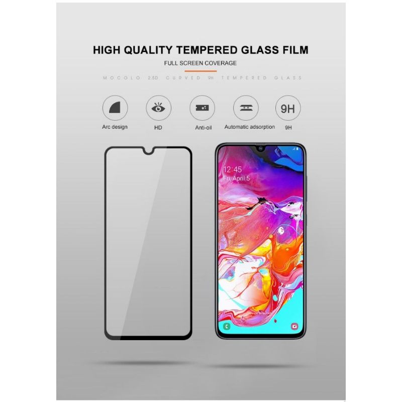 Telefoonhoesje voor Samsung Galaxy A70 Anti-fall Bescherming Hoesje Schermbeschermer Van Gehard Glas Op Ware Grootte - Zwart