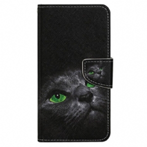 Folio-hoesje voor Xiaomi 12T / 12T Pro Met Ketting Kat Met Groene Ogen In Riem