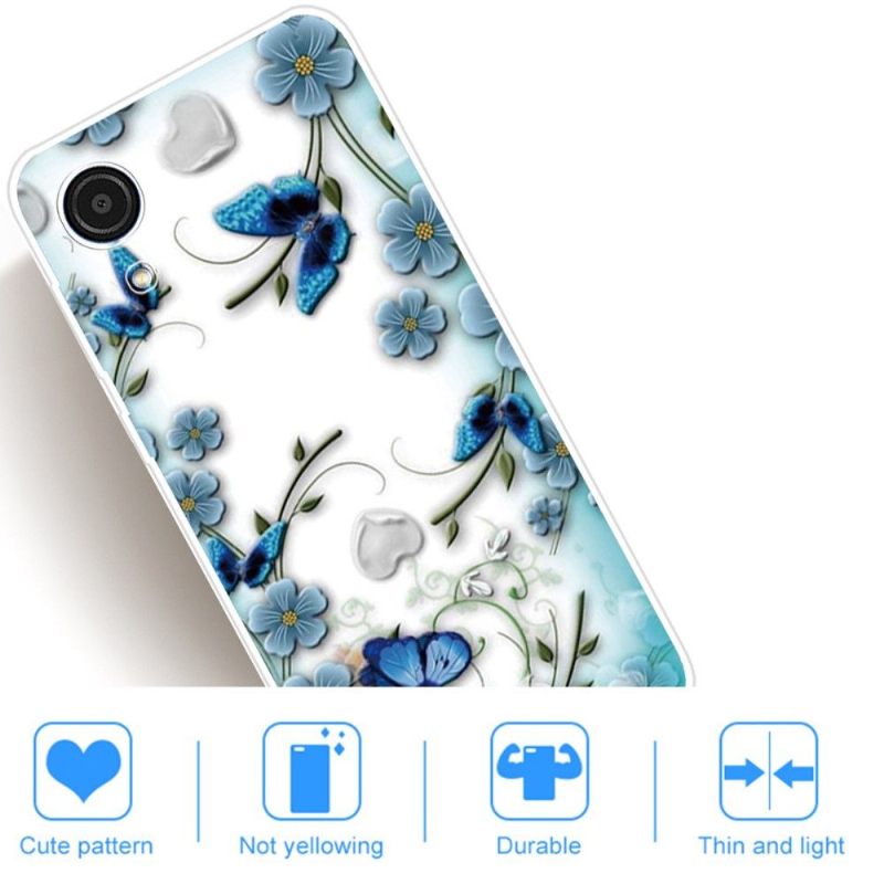 Hoesje voor Samsung Galaxy A03 Core Blauwe Vlinders En Bloemen