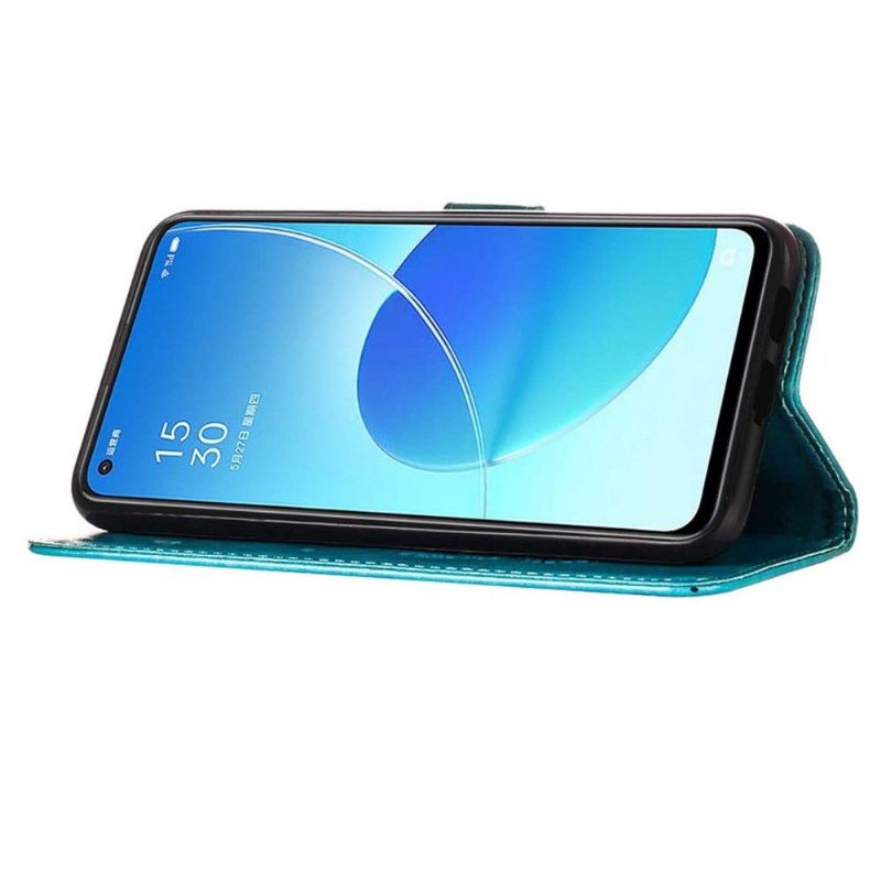 Leren Hoesje voor Oppo Reno 6 5G Bescherming Kaarthouder Met Vlinderbloem