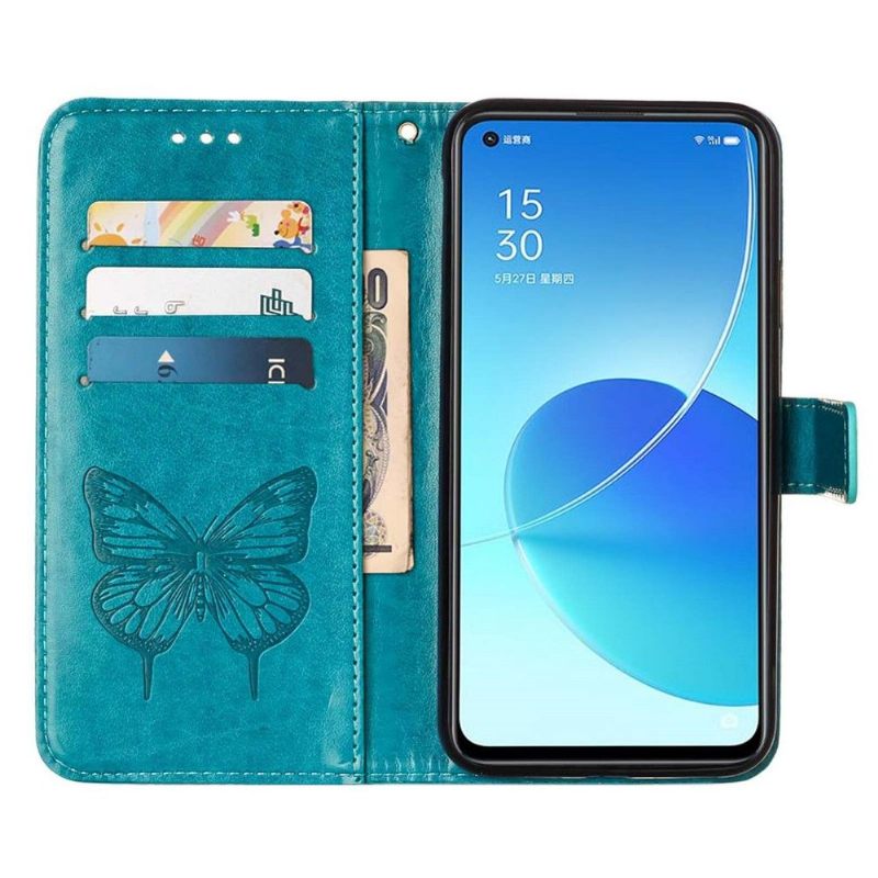 Leren Hoesje voor Oppo Reno 6 5G Bescherming Kaarthouder Met Vlinderbloem