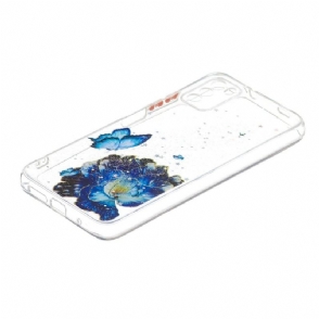 Hoesje voor Poco M3 Anti-fall Blauwe Bloemen En Vlinders