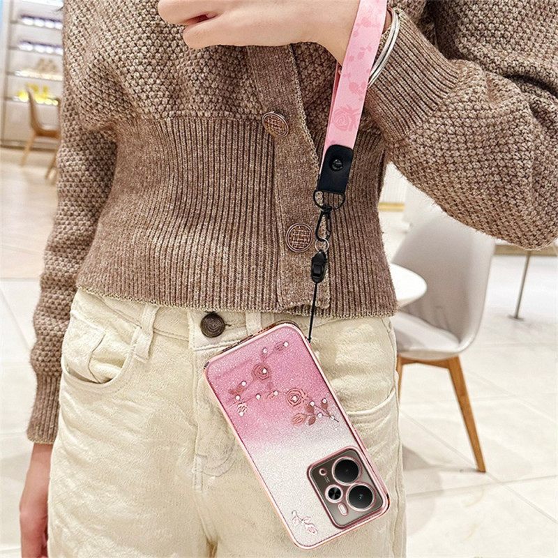 Hoesje Realme 14t 5g Bandje Met Bloemen En Strass-steentjes