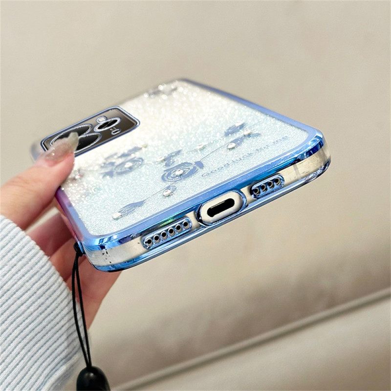 Hoesje Realme 14t 5g Bandje Met Bloemen En Strass-steentjes