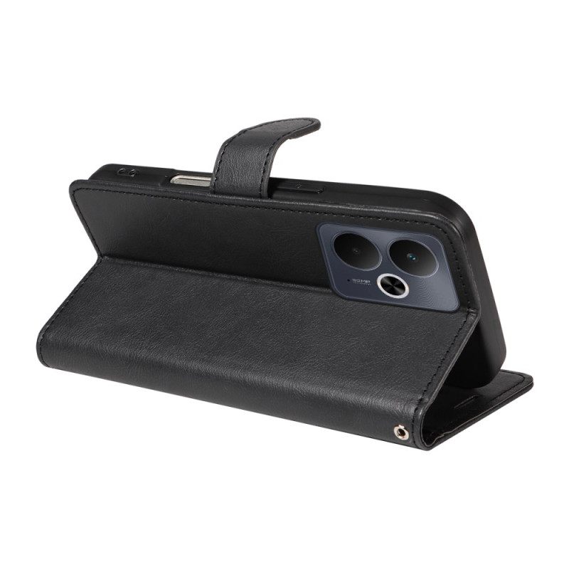 Leren Hoesje Voor Realme 14t 5g Effen Leerlook Met Bandje