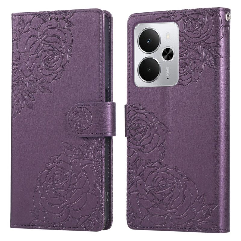 Leren Hoesje Voor Realme 14t 5g Kanten Bloemen